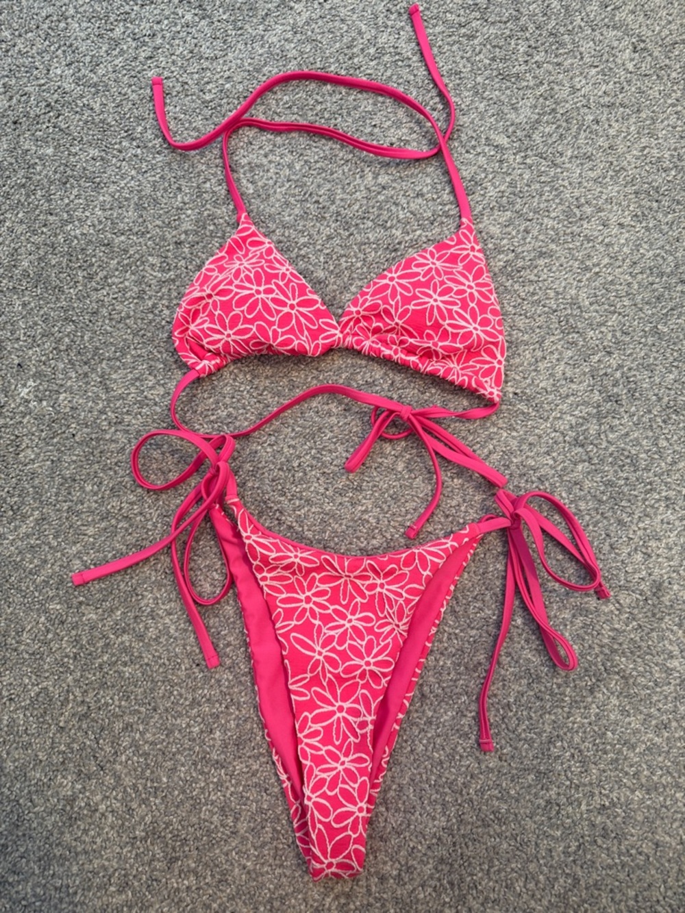 SHEIN Pink Floral String Triangle Bikini